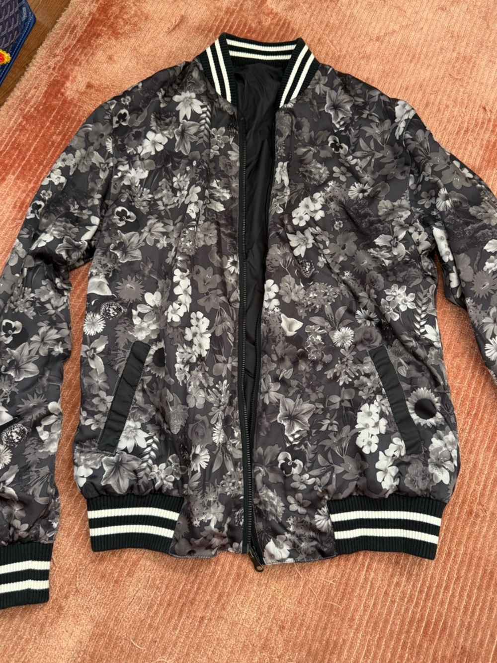 Vintage RVCA Black & Gray Floral Bomber Jacket